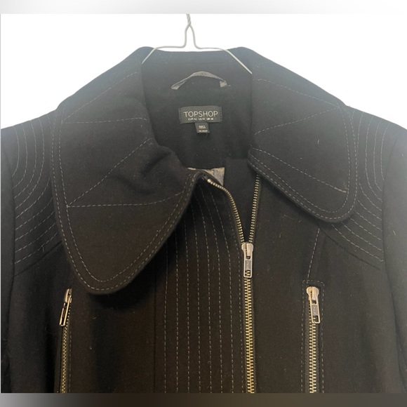 Top Shop Womens Mid Length Belted Tailored Wool Blend Pea Coat Black Sz10 - Picture 12 of 13